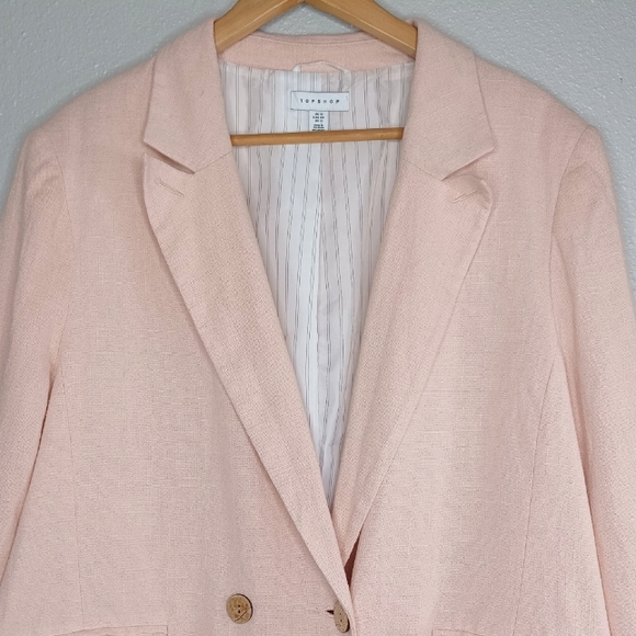 Topshop Double Breasted Linen Blend Oversized Blazer - Picture 3 of 16
